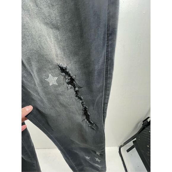 Seven 7 High Rise Ankle Skinny Black Distressed Sparkling Stars Jeans Size 12 - Picture 4 of 10